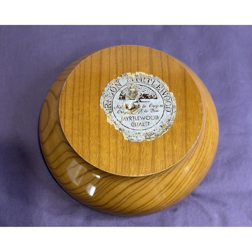Vintage Oregon Myrtlewood Chalet Lidded Bowl Hand Turned Mid Century Modern
